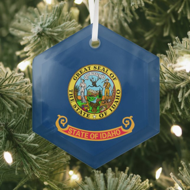 Idaho Flag: the Gem State, America Mountain West Glass Tree Decoration (Insitu)