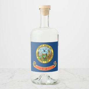 Idaho Flag: the Gem State, America Mountain West Liquor Bottle Label