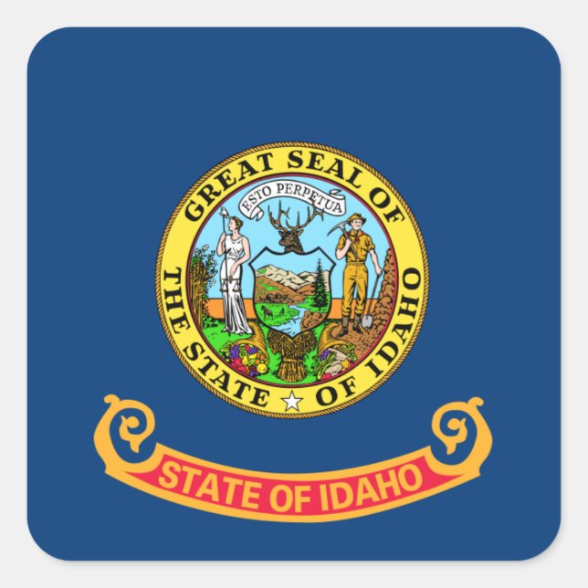 Idaho Flag: the Gem State, America Mountain West Square Sticker (Front)