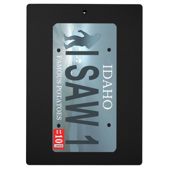 Idaho "I Saw 1" Sasquatch License Plate Clipboard (Back)