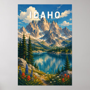 Idaho Illustration Travel Art Vintage Poster