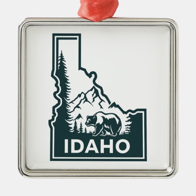 Idaho Map Bear Metal Tree Decoration (Front)
