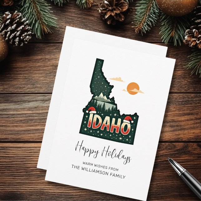 Idaho Map Happy Holidays Flat Holiday Card (Personalize with your Family Name,  Edit the greeting if you wish.)