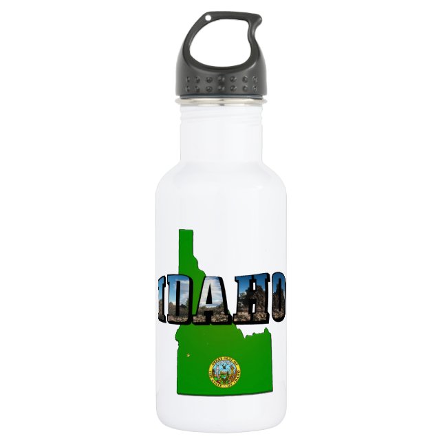Idaho Map, Seal and Picture Text 532 Ml Water Bottle (Front)