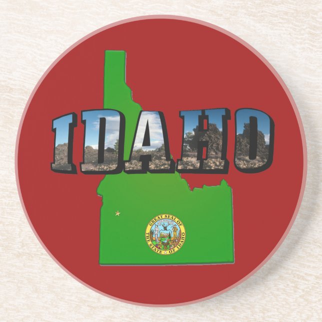 Idaho Map, Seal and Picture Text Coaster (Front)