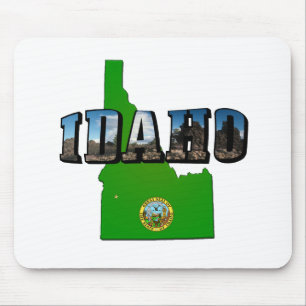 Idaho Map, Seal and Picture Text Mouse Mat