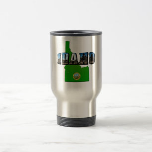 Idaho Map, Seal and Picture Text Travel Mug