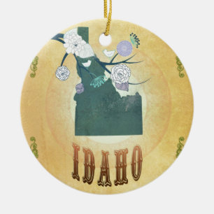 Idaho Map With Lovely Birds Ceramic Tree Decoration