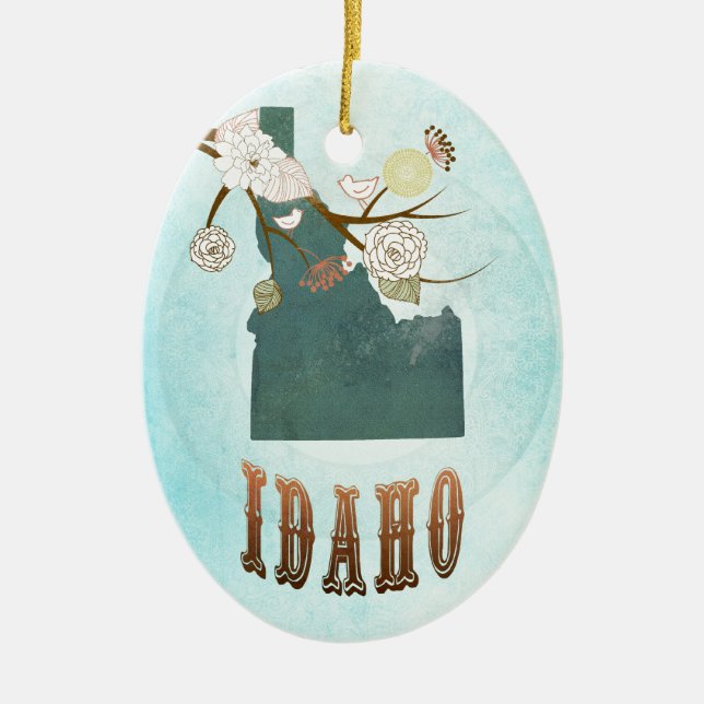 Idaho Map With Lovely Birds Ceramic Tree Decoration (Front)