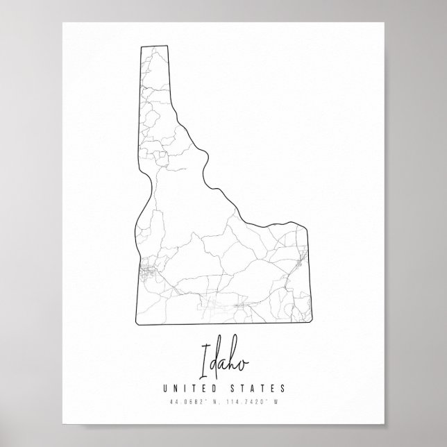 Idaho Minimal Street Map Poster (Front)