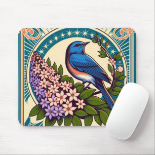 Idaho Mountain Bluebird and The Syringa Flowers Mouse Mat