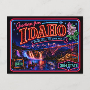 Idaho Neon State Retro Vintage Postcard