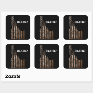 IDAHO PATRIOT BURNT WOOD BLK SQUARE STICKER