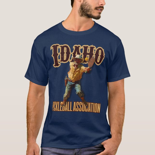 Idaho Pickleball Funny Western Style Cowboy T-Shirt (Front)
