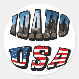 Idaho Picture State and Flag USA Text Classic Round Sticker