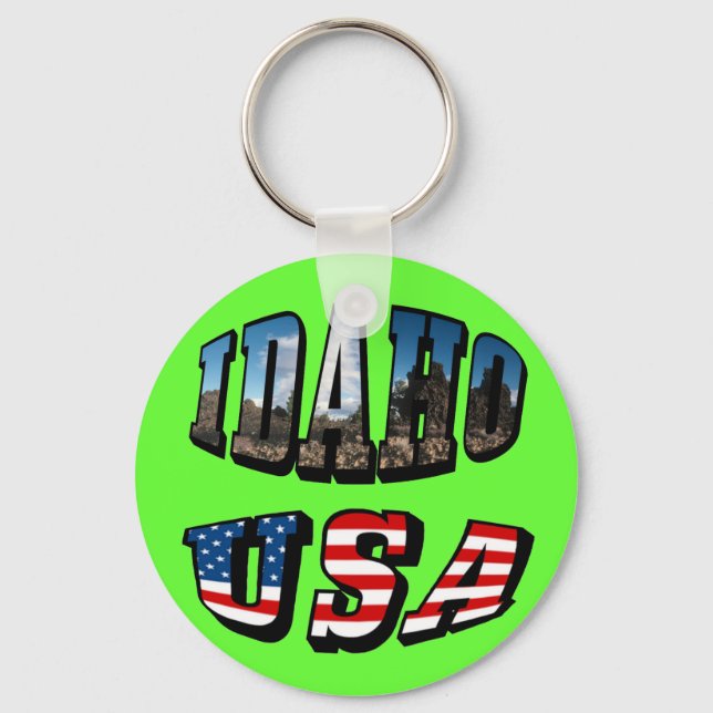 Idaho Picture State and Flag USA Text Key Ring (Front)