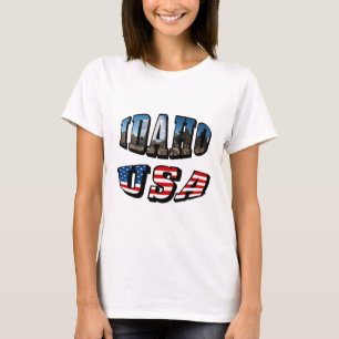 Idaho Picture State and Flag USA Text T-Shirt