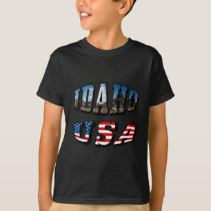 Idaho Picture State and Flag USA Text T-Shirt