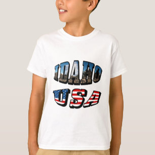 Idaho Picture State and Flag USA Text T-Shirt