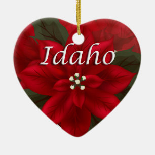 Idaho Poinsettia Heart Keepsake Ornament