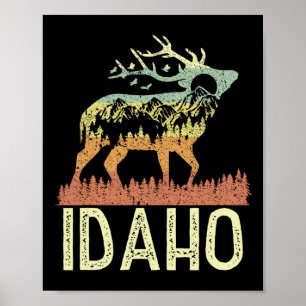 Idaho Retro Mountain Vintage Elk Hiking Men Women  Poster