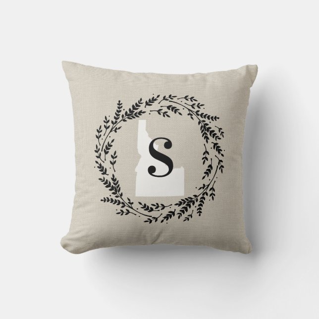 Idaho Rustic Wreath Monogram Throw Pillow (Front)