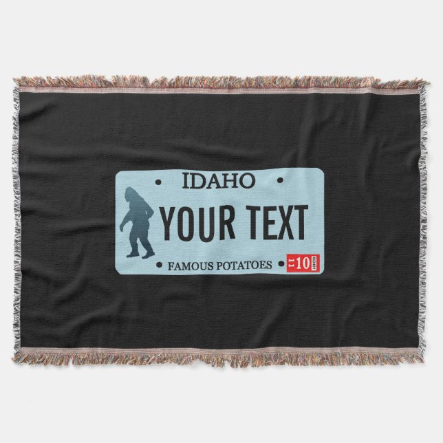 Idaho Sasquatch License Plate Throw Blanket (Front)