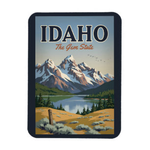 Idaho Sawtooth Range Illustration Travel Art Retro Magnet