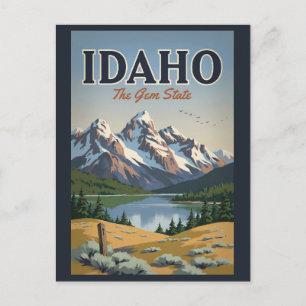 Idaho Sawtooth Range Illustration Travel Art Retro Postcard