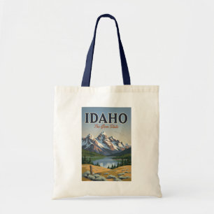 Idaho Sawtooth Range Illustration Travel Art Retro Tote Bag