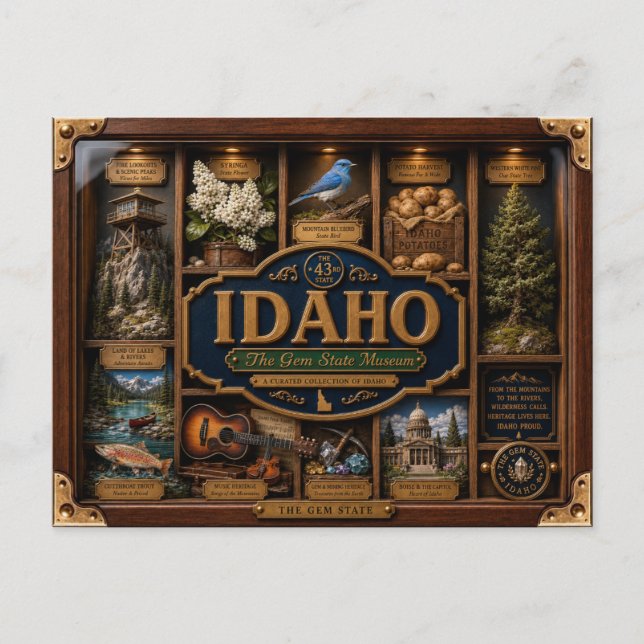 Idaho Shadow Box 3D Figurine State Postcard (Front)