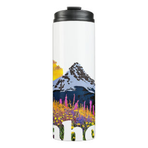 Idaho shape with mountain and wildflowers custom thermal tumbler