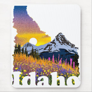 Idaho shape with mountain and wildflowers mouse mat