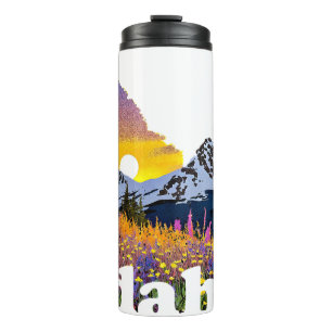 Idaho shape with mountain and wildflowers thermal tumbler