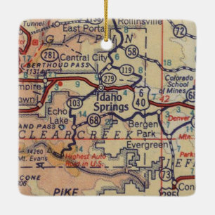 Idaho Springs CO Vintage Map Ceramic Ornament
