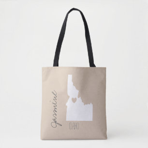 Idaho state map with heart personalise name tote bag