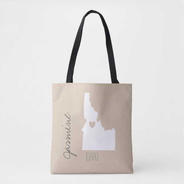 Idaho state map with heart personalise name tote bag (Front)