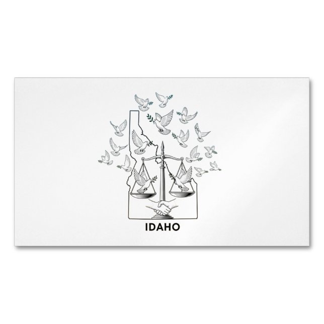 Idaho State Map with Justice Scales and Peace Dove Magnetic Business Card (Front)