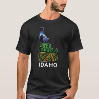 Idaho State Outline Tattoo Style Potato Fields T-Shirt