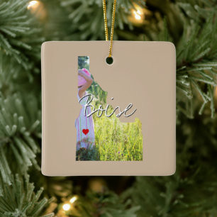 Idaho State Photo insert and town name Ceramic Ornament