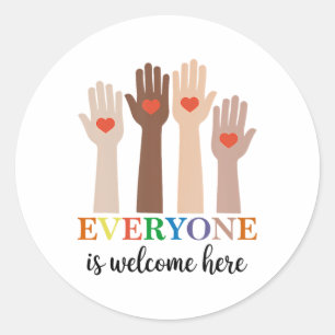 Idaho Teacher Everyone Is Welcome Here Fist Hand S Classic Round Sticker