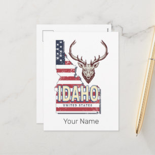 Idaho United States Retro Map Vintage Deer USA Holiday Postcard