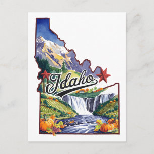 Idaho USA State Shaped Vintage Watercolor Postcard