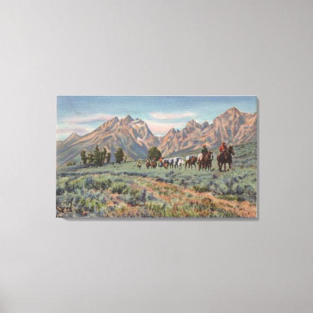 Idaho - View of Men on Horseback on Teton Mts. Canvas Print (Front)