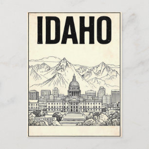 Idaho Vintage Line Art Travel Postcard