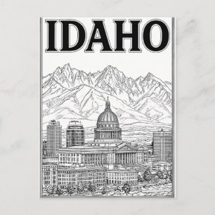 Idaho Vintage Line Art Travel Postcard