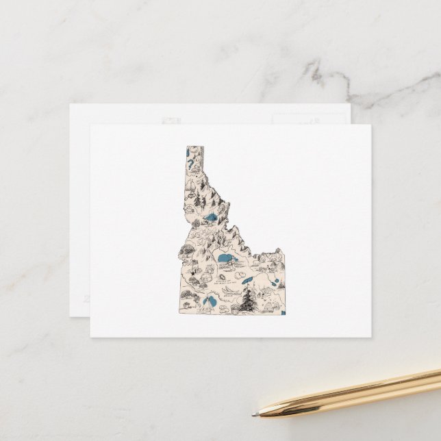 Idaho Vintage Picture Map Antique State Chart Postcard (Front/Back In Situ)