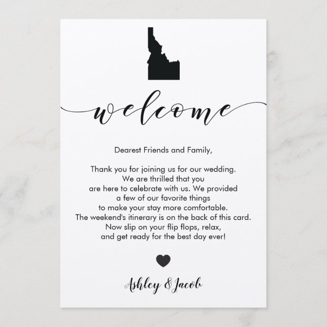 Idaho Wedding Welcome Letter & Itinerary Card (Front)