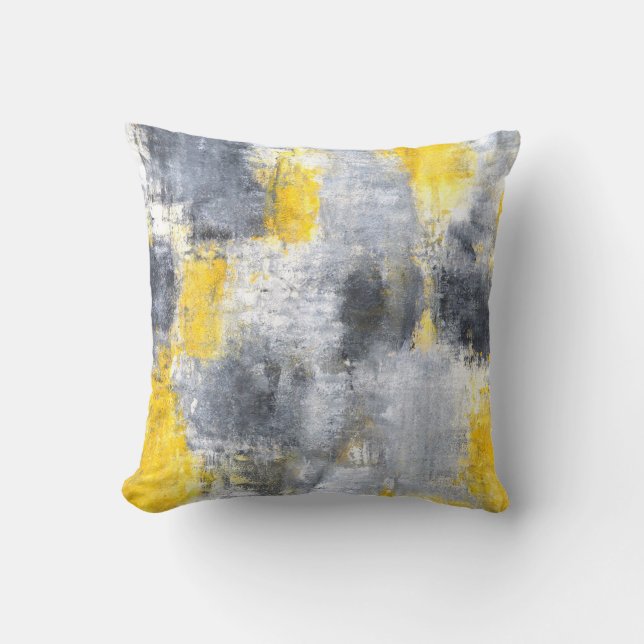 'Idea' Black and Yellow Abstract Art Pillow (Front)