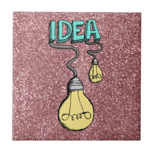 Idea - Retro Light Bulb Design on Pink Glitter Tile